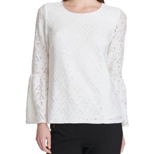 Calvin Klein Womens Lace Pullover Blouse, White!